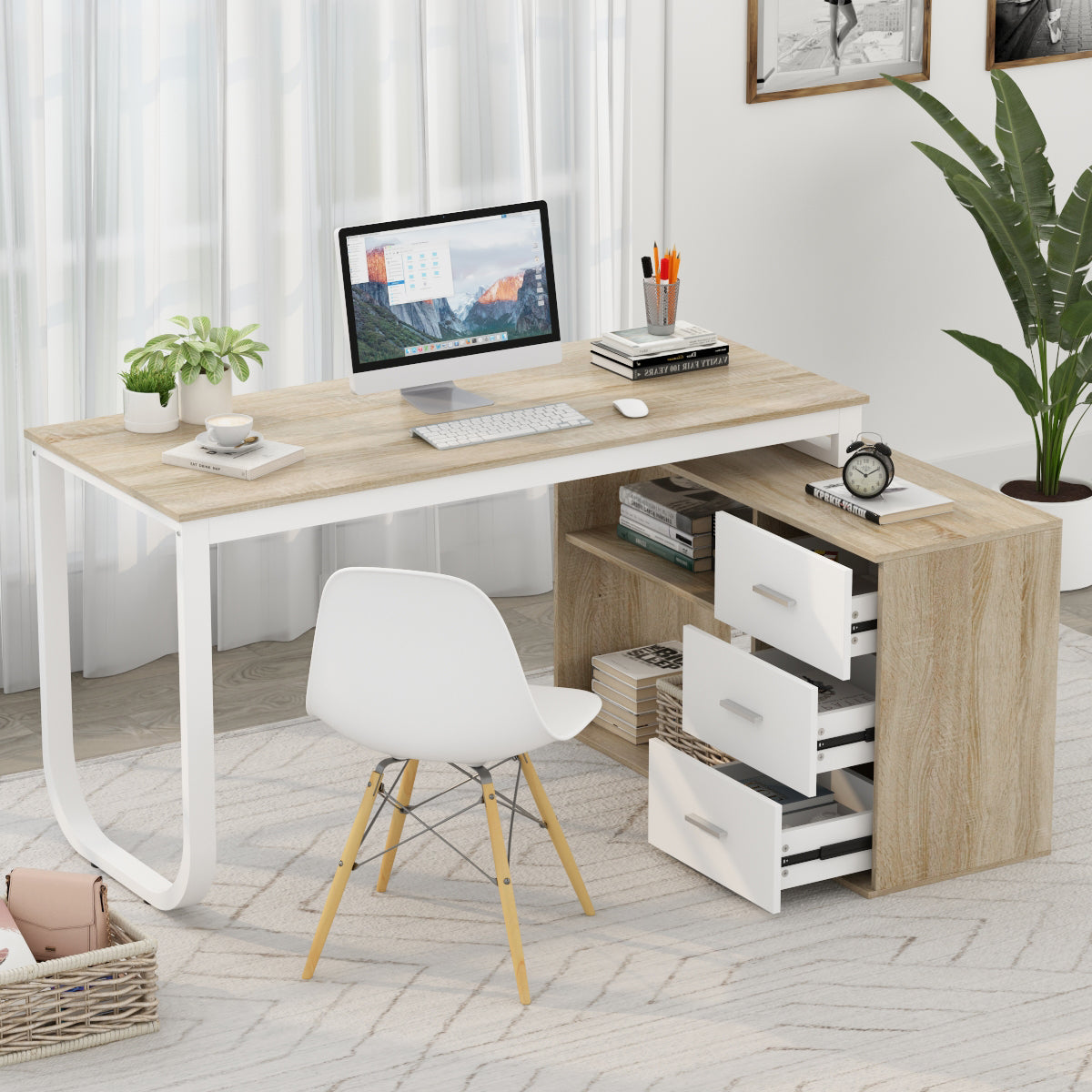 Hitow Home Office Desk 55 Inch Wood Writing Workstation