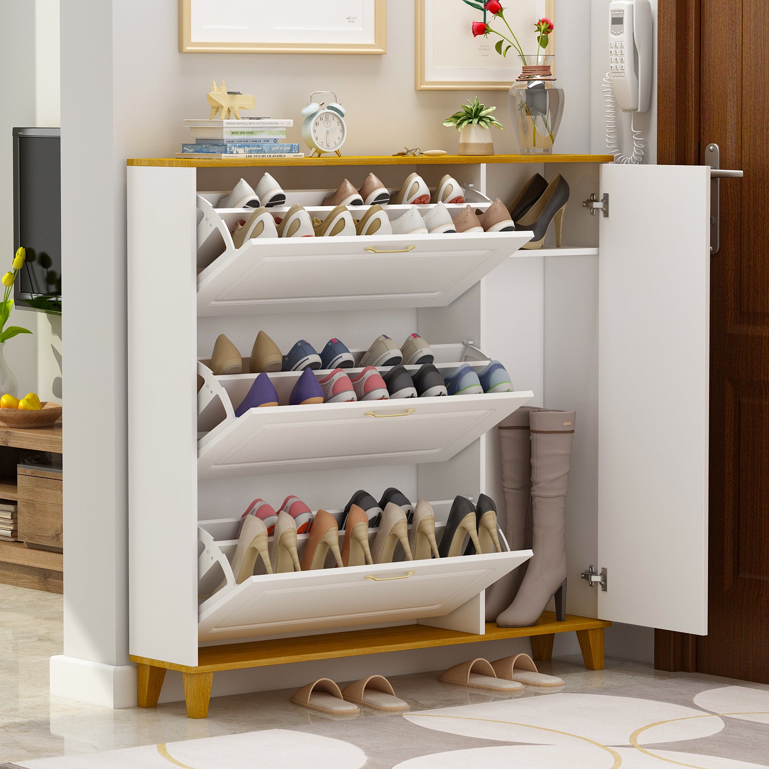 Hitow Shoe Cabinet Storage Organizer with 2 Drawer for Entryway
