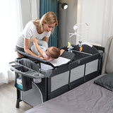 Foldable Baby Crib Infant Bassinet Bedwith Changing Table and Toys