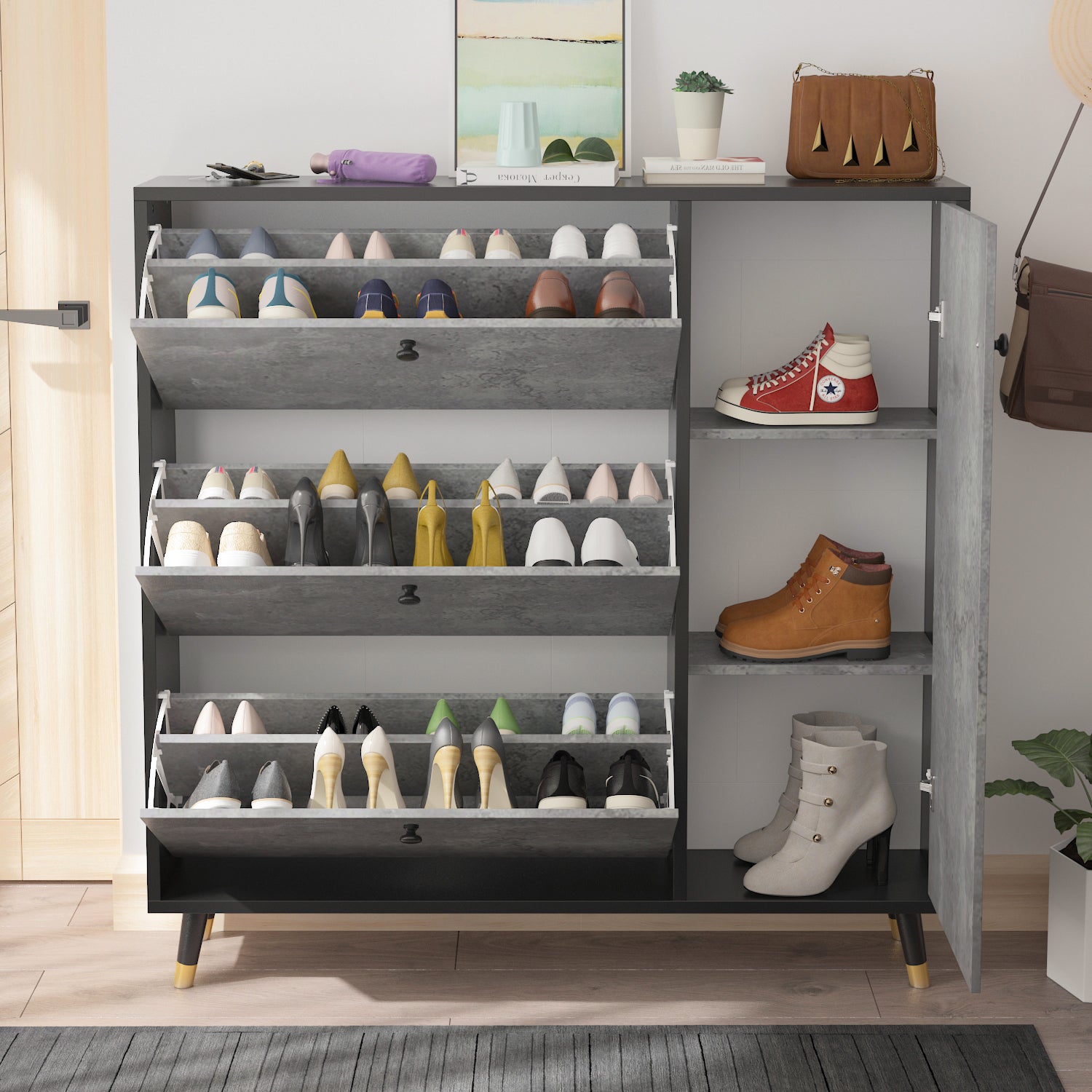 Hitow Freestanding Shoe Storage Cabinet with 3 Drawers – hitowofficial