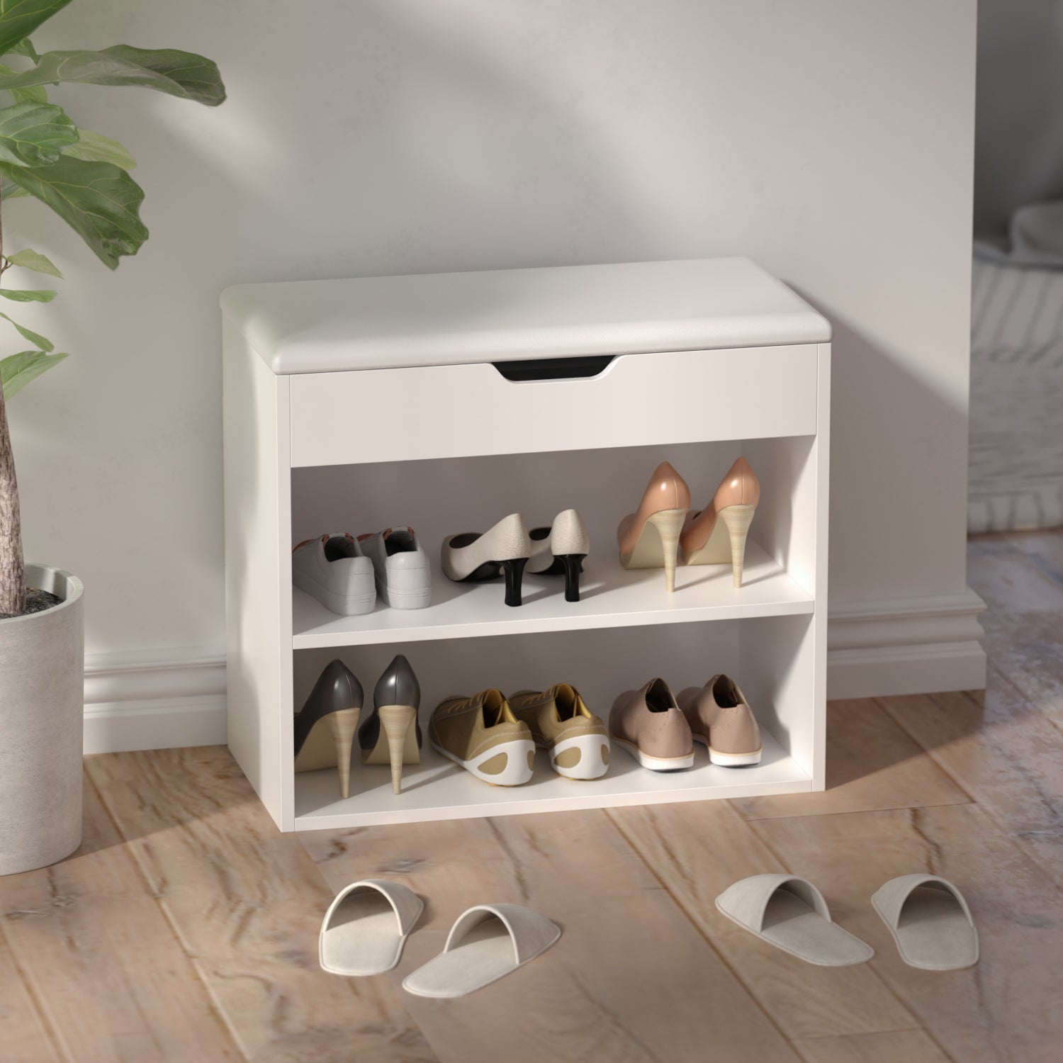 Shoe Bench Boot Organizer, Storage Bench with Flip-Open Storage Box, Padded  Shoe Rack with Hidden Compartment and 3 Cube