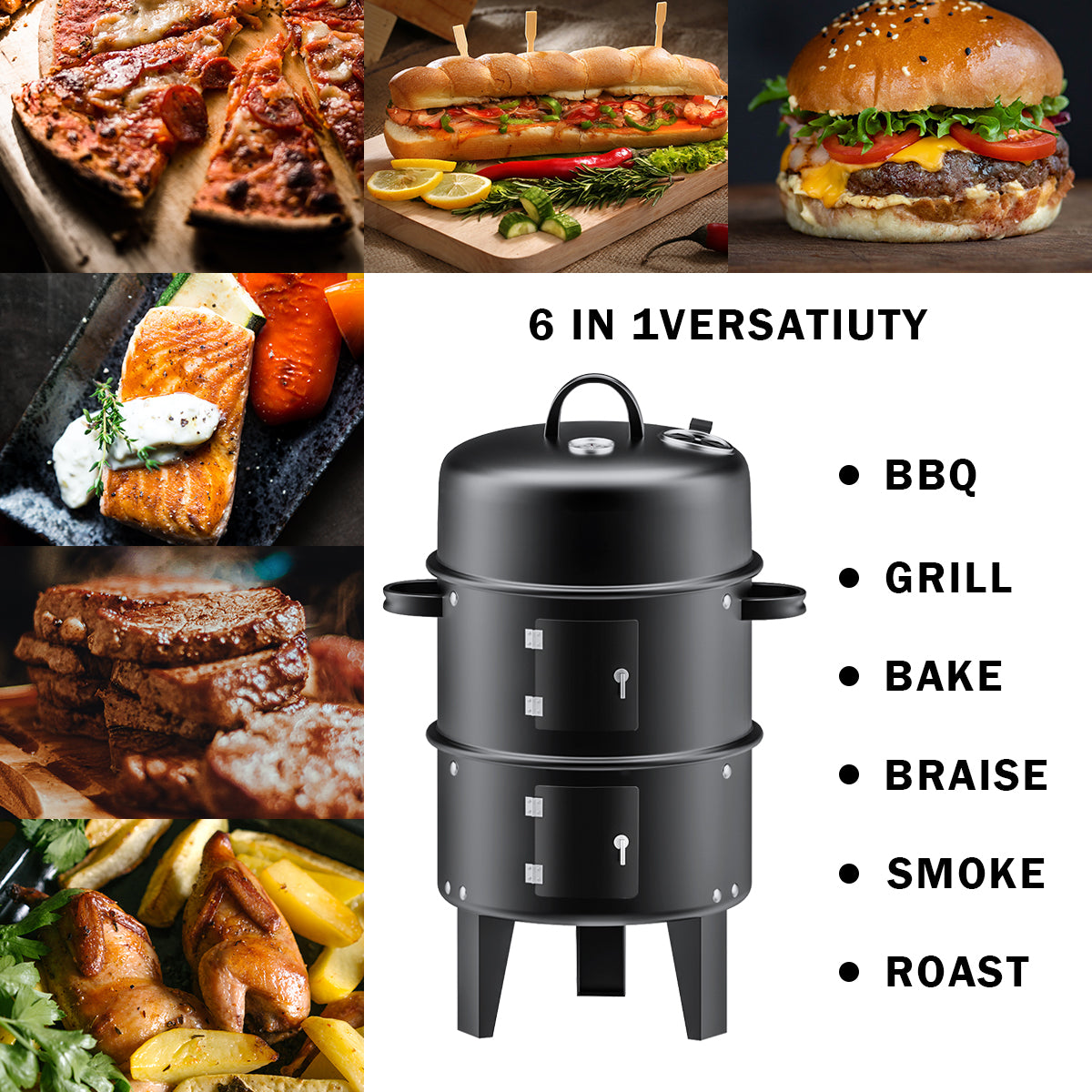 33 Smoker inch BBQ Vertical – hitowofficial Charcoal Grill Steel Hitow